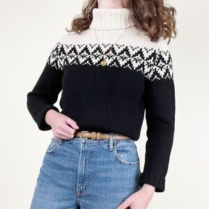 Vintage 100% Lambswool Fair Isle Scandinavian Turtleneck Sweater Knit Old Money